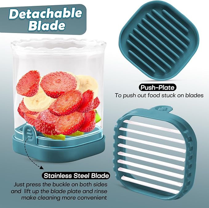 Creative Strawberry & Fruit Slicer - Detachable Cutter with Push Plate (Dark Teal)