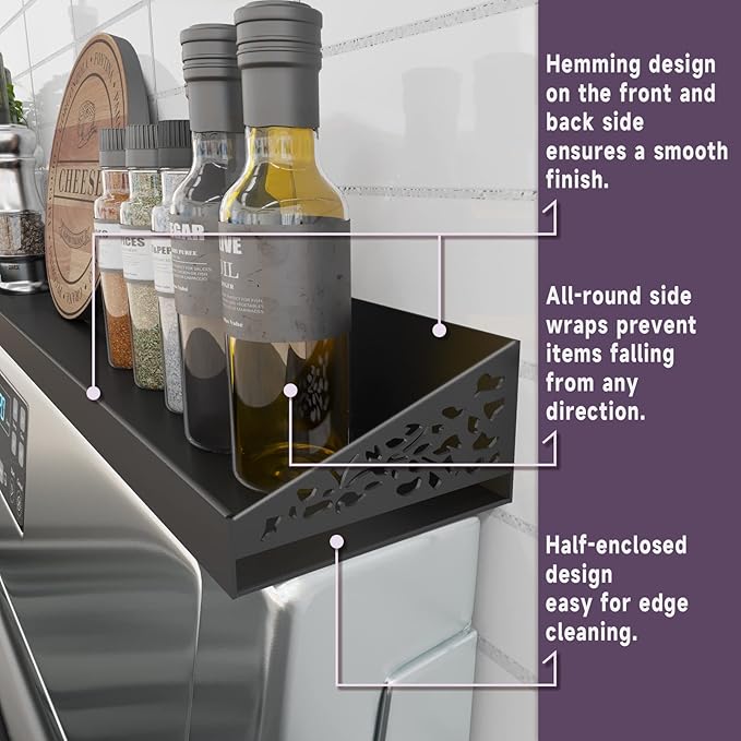 STUTOV 30" Magnetic Stove Top Shelf – Black Spice Rack and Seasoning Organizer – Magnetic Kitchen Shelf for Back of Stove – Over Stove Rack and Storage Organizer
