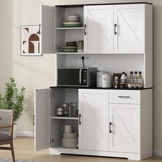 71" Pantry Cabinet, Kitchen Pantry Storage Cabine with Power Outlet, White