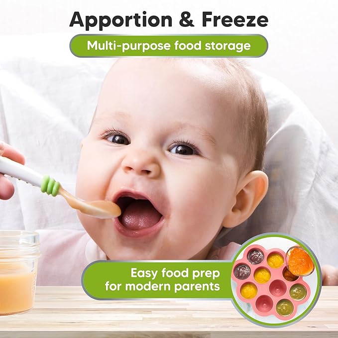 KeaBabies Silicone Food Freezer Trays with Lid, 2oz x 10 Pods Baby Food Storage Containers, Easy Puree Meal Prep, Breast Milk Silicone Freezer Molds, Dishwasher, Microwave Safe, BPA-Free (Blossom)