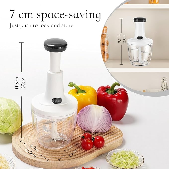 Manual Food Chopper Hand Push Express Vegetable Dicer Mincer Sharp Blades Onion Cutter Garlic Mincer with Container for Chili Meat Nuts Herbs, Dishwasher Safe