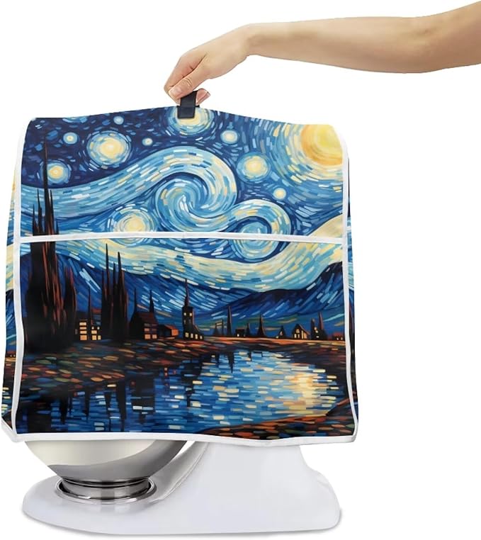 Van Gogh Starry Night Mixer Cover | Machine Washable Dust Protector with Carrying Handle | Kitchen Appliance Cover for 4.5-5 Quart Mixers, Coffee Makers & Juicers