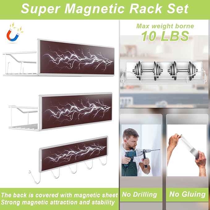 Magnetic Spice Rack for Refrigerator, 5 Pack Metal Strong Magnet Spice Organizer Shelves with Hook Rack