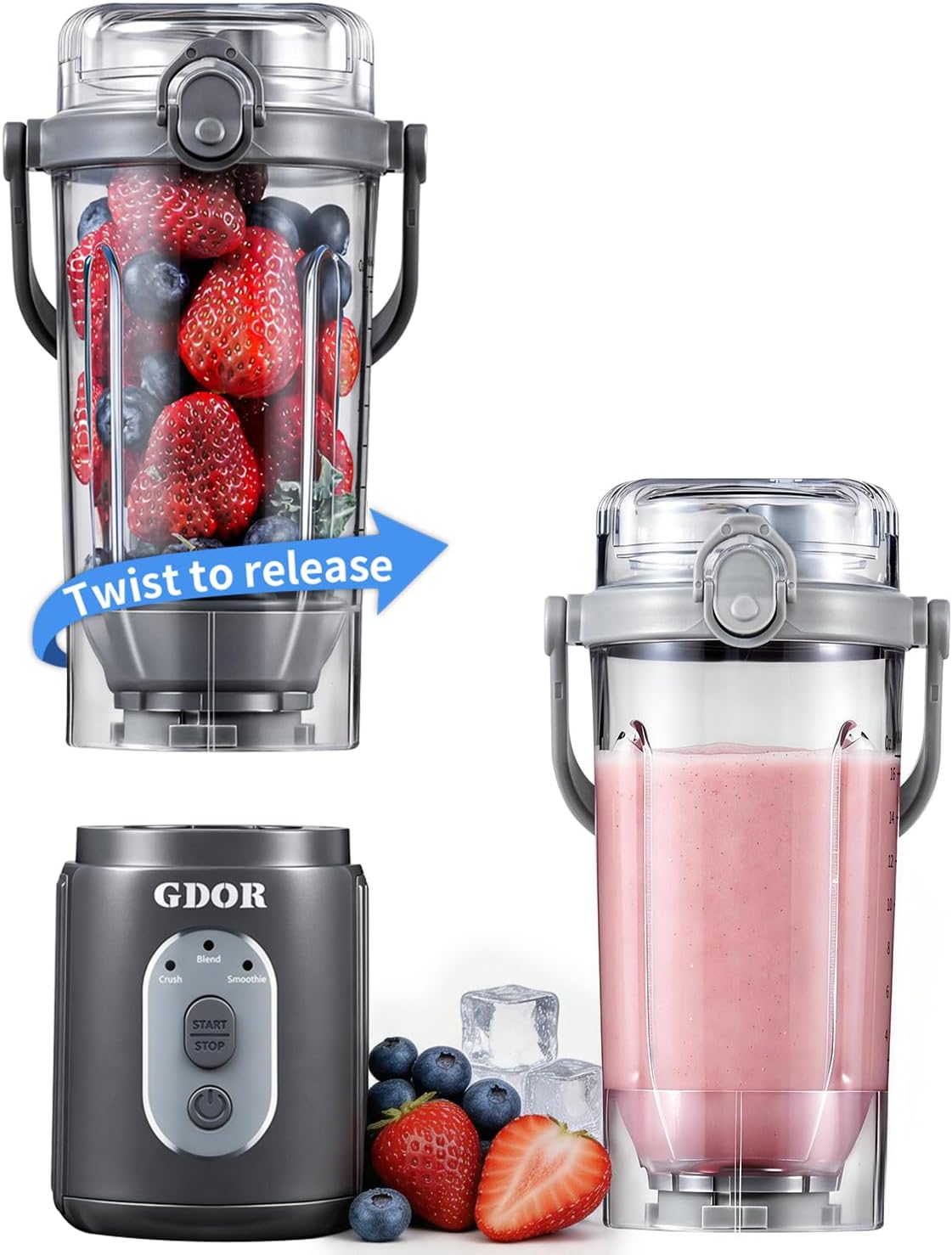 Portable Blender, Smoothie Blender Cordless, 2*23oz Cups, Auto Program