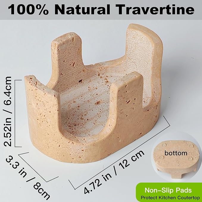 2 in 1 Travertine Sponge Holder, 2 Slot Natural Stone Sink Organizer with Raised Edge to Catch Drips,Keeps Sponges Dry & Countertop Clean, Heavy&Stable with Anti-Slip Base, Kitchen Decor,Double, Beige