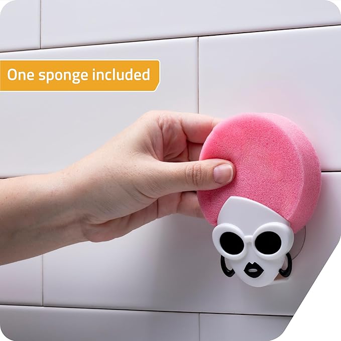 PELEG DESIGN New Dishco Girl Sponge Holder for Kitchen Sink, Cute Sponge Holder with Retro Groovy Design, Drains and Dries All Sponges, 1 Sponge Included