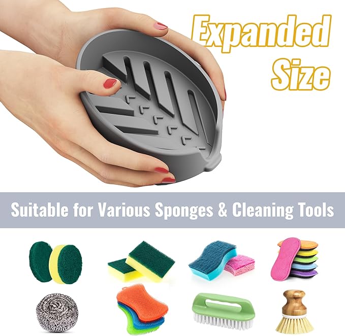 NiHome Silicone Sponge Holder Compatible with Scrub Daddy Mommy Sponges for Kitchen & Bathroom, Auto Draining Organizer Holds Multiple Sponges & Cleaning Tools, Food-Grade, Dishwasher Safe (Dark Gray)