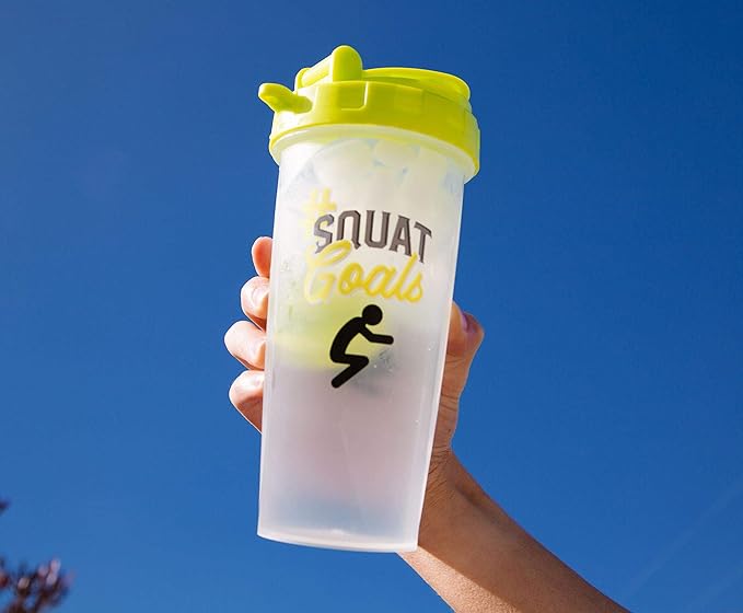 Toynk #SquatGoals Plastic Shaker Bottle | 20-Ounce BPA-Free Drink Mixer for Protein Shakes and Smoothies | Portable Blender Bottle with Blending Ball | Fitness Drinkware for Gym, Travel, and Workouts