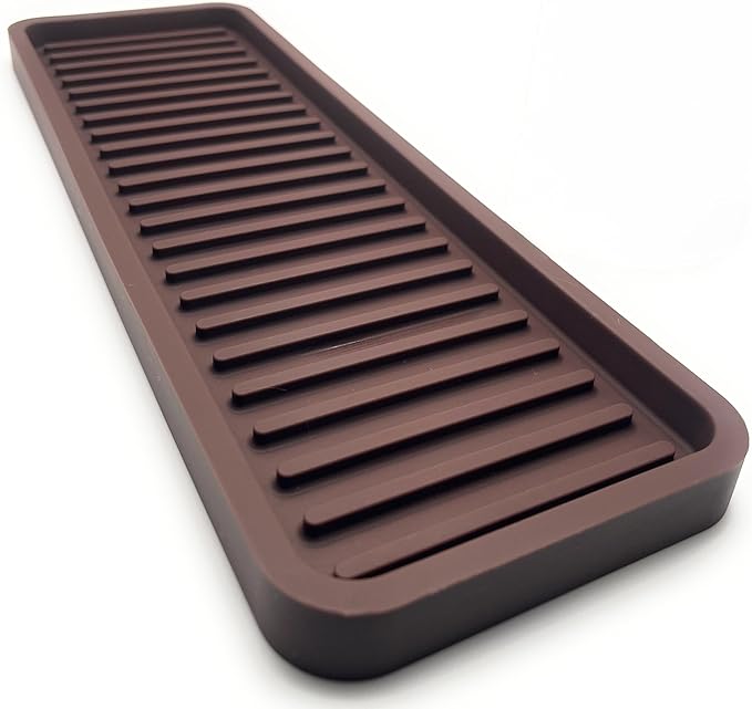 Silicone Sink and Surface Organizer Tray, Sponge Holder, Vanity Tray, Heat Safe, Dishwasher Safe, for Bathroom and Kitchen Organization (Dark Chocolate, 12"x4")