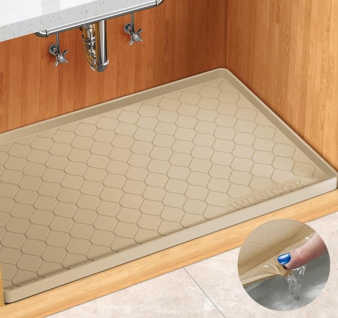 Winisok Silicone Under Sink Mat 22" x 22", kitchen Essentials and Gadgets, Shelf liner and Cabinet Protector, Home Organizers and Storage, Waterproof Bathroom Tray