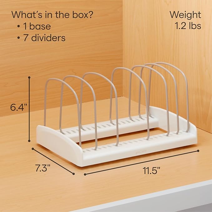YouCopia StoreMore Bakeware Rack with Tall Steel Wires, Adjustable Pan and Lid Organizer, Classic Edition – White, Alloy Steel & Plastic, 11.5”W x 7.3”D x 6.4”H, Customizable Shelf