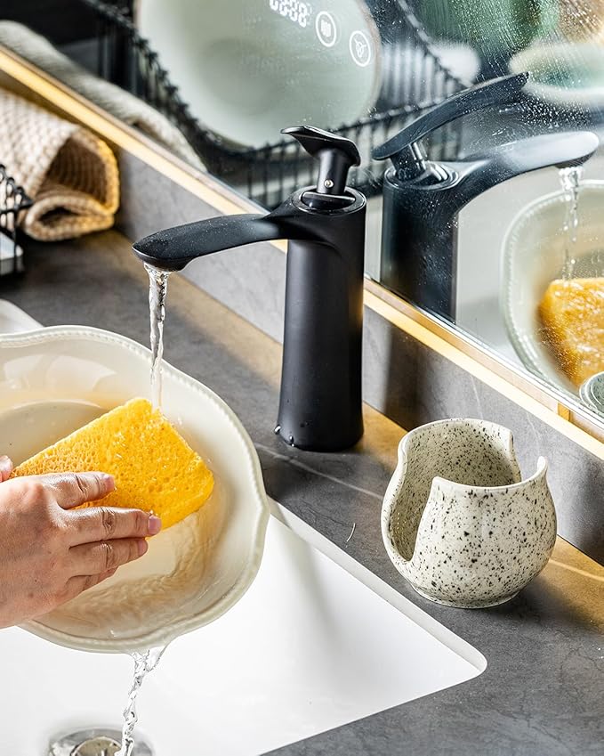 Zoeeker Sponge Holder for Kitchen Sink, Ceramic Dish Sponge Dish Rack Scrubby Caddy Kitchen Organizer Cute Sink Caddy Organizer, Farmhouse Decor, Speckled Glaze