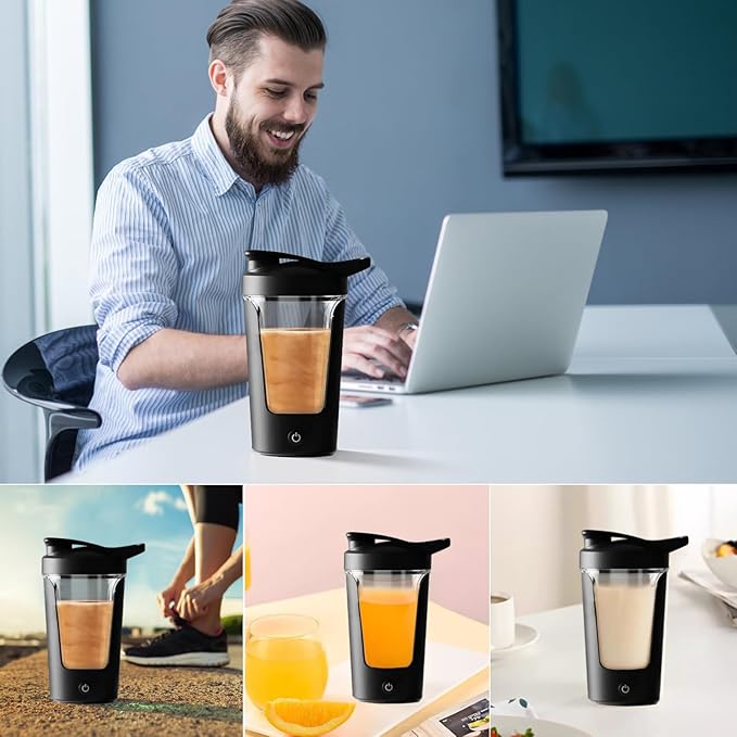 VEREMUND Electric Shaker Bottle, 15oz Portable Coffee Bottle, Leak proof Protein Mixing Cup, USB Rechargeable Shaker Cups for Protein,Milk,Meal Replacement Shakes, Made with Tritan