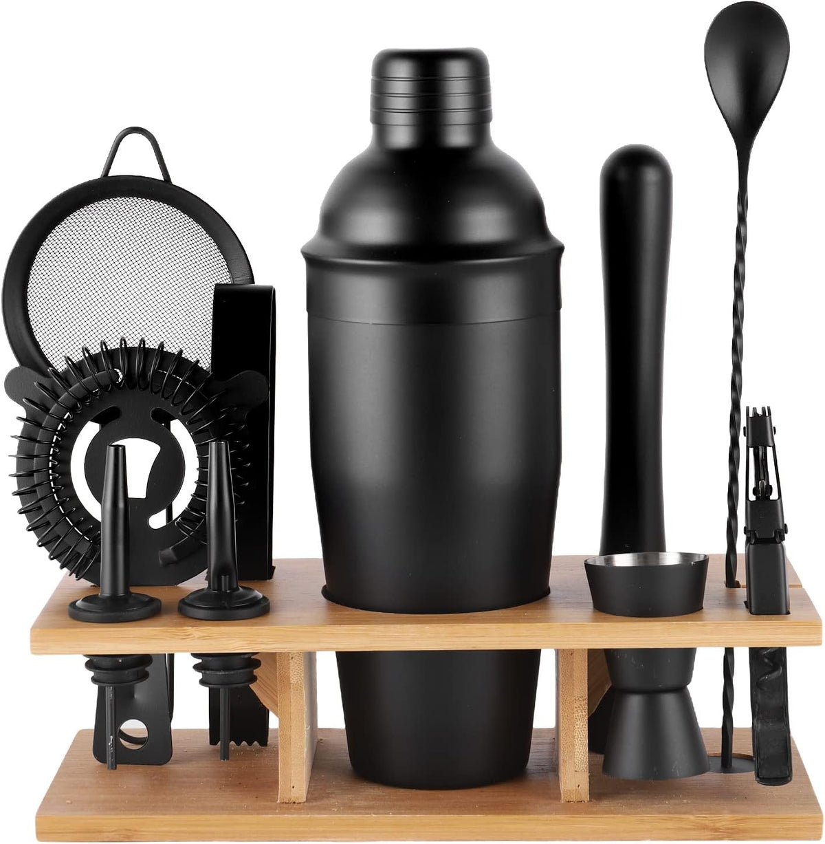 11Pcs-Cocktail Shaker Set Black Bartending Kit 25oz Cocktail Bar Set Cocktail Mix Drink Making Kit Professional Bar and Home Drink Bar Tools for Bartender(Matte Black)