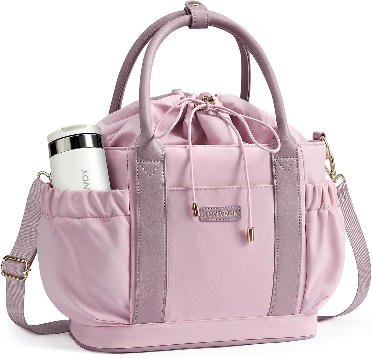 Drawstring Insulated Lunch Bag Women,Adult Lunch Box,Pink