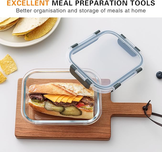 Cuiselect 10 Pack 22 Oz Glass Meal Prep Containers with Lids, Reusable Glass Food Storage Containers with Lids, Leak Proof, Microwave, Oven, Freezer and Dishwasher Safe (Gray)