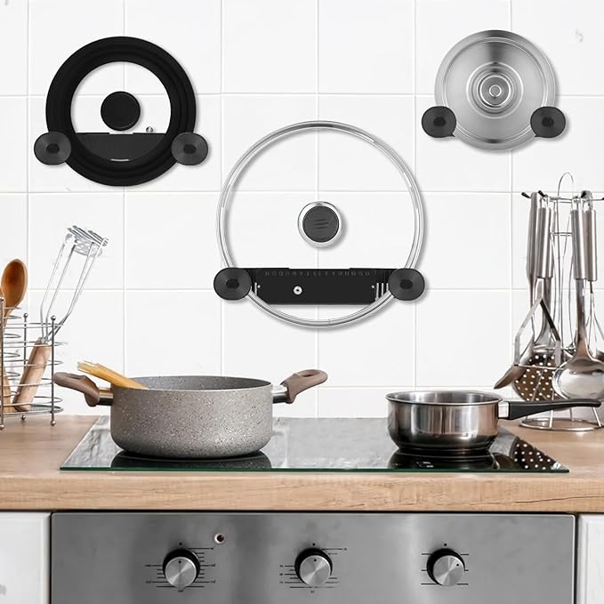 New Upgrade 4 Pack Adjustable Pot Lid Holder, Lid Organizer Fits 6" to 14" Lids