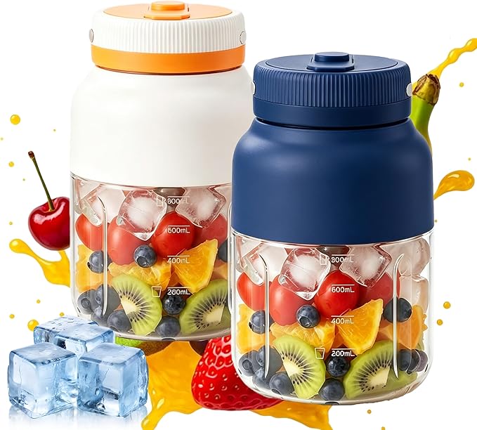 Portable Blender for Smoothies & Shakes – 43.96oz Personal Blender with 38-Blade Ice Crushing System, USB Type-C Rechargeable Travel Juicer Cup with Straw, Leakproof for Frozen Drinks & Juice (A & B)