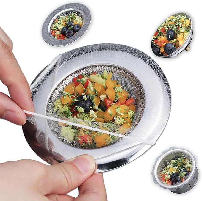 WYIRONG 250 Pack Disposable Drain Covers, Disposable Mesh Sink Strainer Pouches for Sourdough, One Use Sourdough Drain Catcher Mesh Cover Nets for Kitchen Sink, Strainer Pouches Kitchen and Bathroom