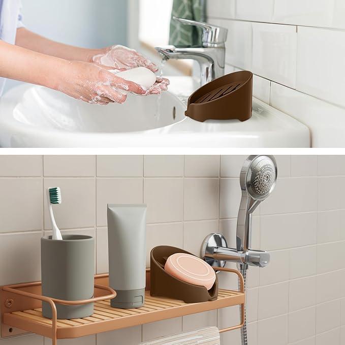 NiHome Silicone Sponge Holder Compatible with Scrub Daddy Mommy Sponges for Kitchen & Bathroom,Auto Draining Organizer,Holds Multiple Sponges & Cleaning Tools, Food-Grade,Dishwasher Safe(Coffee Brown)