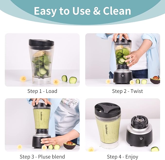 La Reveuse Personal Size Blender 250 Watts Power for Shakes Smoothies Seasonings Sauces with 15 oz Portable To Go Cup,BPA-Free
