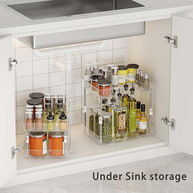 360° Rotating Lazy Susan Turntable Organizer Spice Rack, 2 Tier Height Adjustable Rotating Spice Organization for Cabinet, Seasoning Organizer for Countertop, Pantry