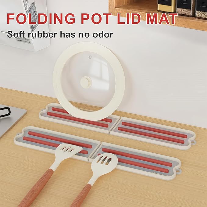 Foldable Silicone Pot Lid Storage Mat, Multifunctional Kitchen Countertop Mat, Cutlery Holder, Stovetop Red Organizer, Space Saving Kitchen Accessory