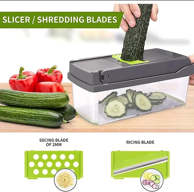 16 in 1 Vegetable Chopper with Container, Multifunctional Veggie Chopper and Mandoline Slicer, Food Chopper with Container, Onion Cutter, Vegetable Dicer and Slicer Kitchen Tool for Easy Meal Prep