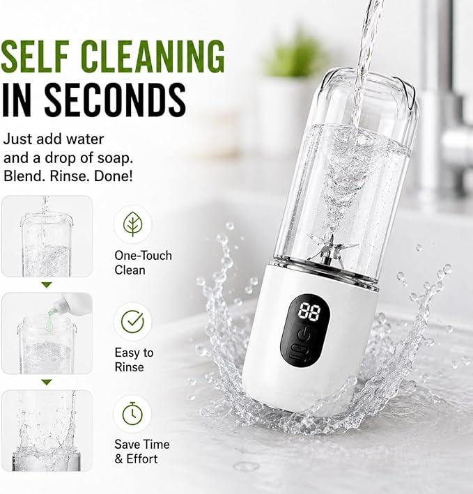 Portable Blender for Protein Shakes & Smoothies, 17oz USB-C Rechargeable Personal Blender with LED Display, Powerful 16-Blade Mini Juicer for Gym, Travel & Office