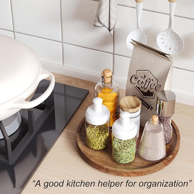 VERTORGAN Lazy Susan Organizer for Kitchen, Acacia Wood Turntable for Cabinet, Pantry, Table, Countertop, Vanity, Spice Rack（Medium）