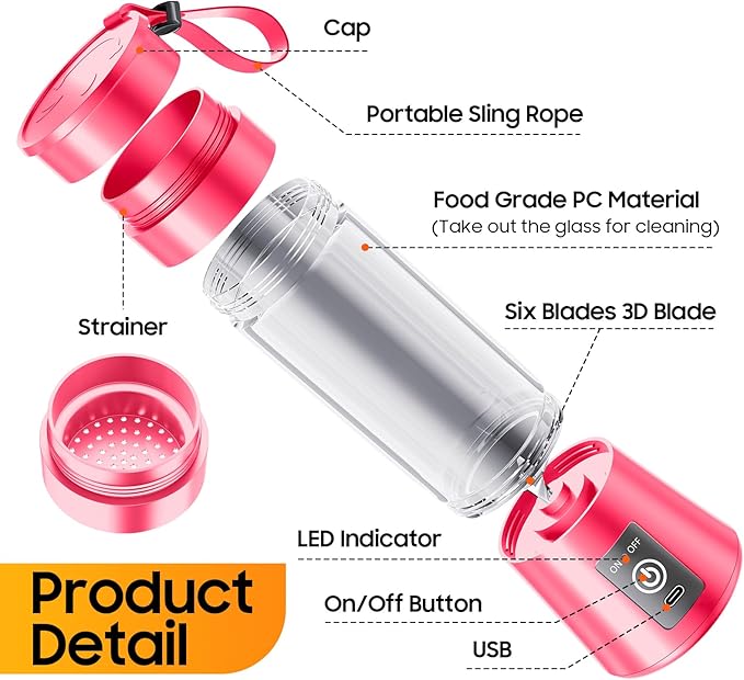 Portable Blender for Smoothie & Shakes - Upgraded Rechargeable Personal Size Blender, 380ml BPA Free Juice Cup & High Speed of 20,000 Rpm, Suit for Sports/Office/Home/Travel