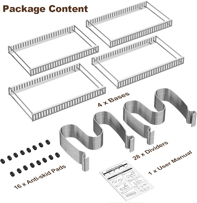 Housolution 2 Pack Pot and Pan Organizer, 12"-23" Expandable Pot Lid Organizer with 14 Adjustable Dividers, Pan Lid Holder Storage Rack for Cabinet, Silver