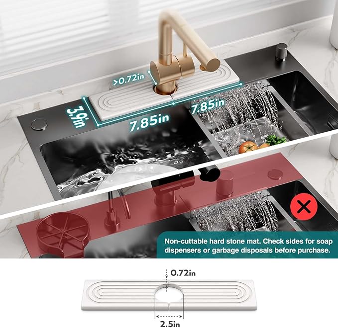 Eormoe Kitchen Sink Faucet Mat - 15.7in Diatomite Sink Protectors for Kitchen Sink, Stone Sink Splash Guard for Kitchen Counter Sink Accessories (Light Grey, 15.7'' x 3.9'')