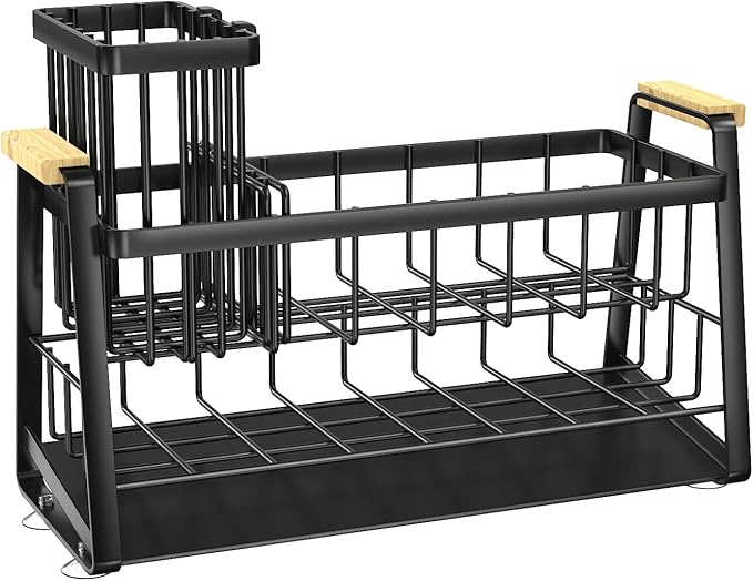 Housolution Sink Caddy Organizer, 2-Tier Sponge Holder for Kitchen Sink with Flexible High Brush Holder, Kitchen Countertop Storage Accessories, Soap Dispenser Organizer, Rustproof