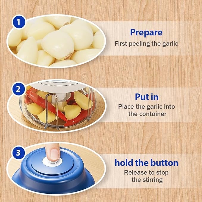Electric Mini Garlic Chopper Set, 2026 New Small Garlic Chopper Mincer, USB Rechargeable, Wireless Veggie Grinder, Rapidly Garlic Minces Ginger Onion Chili Veggie (Blue, 320ml)