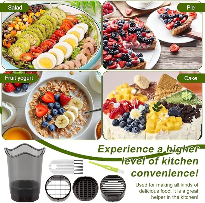Fruit Slicer Cup, Strawberry Slicer Grape Cutter & Egg Slicer with Stainless Blades - Detachable Fruit and Vegetable Dicer Cup with Blades for Banana, Kiwi, Onion
