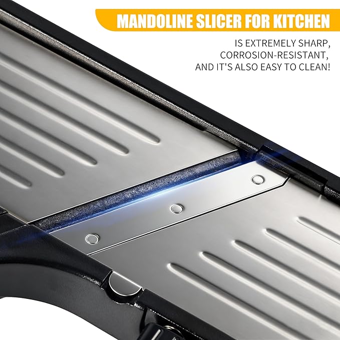 Mandoline Food slicer for kitchen, Adjustable Stainless Steel Mandoline Vegetable slicer, Food slicer Onion Potato Chip French Fry, 7 in-1 Adjustable Blade, Including 1 Pair of Gloves