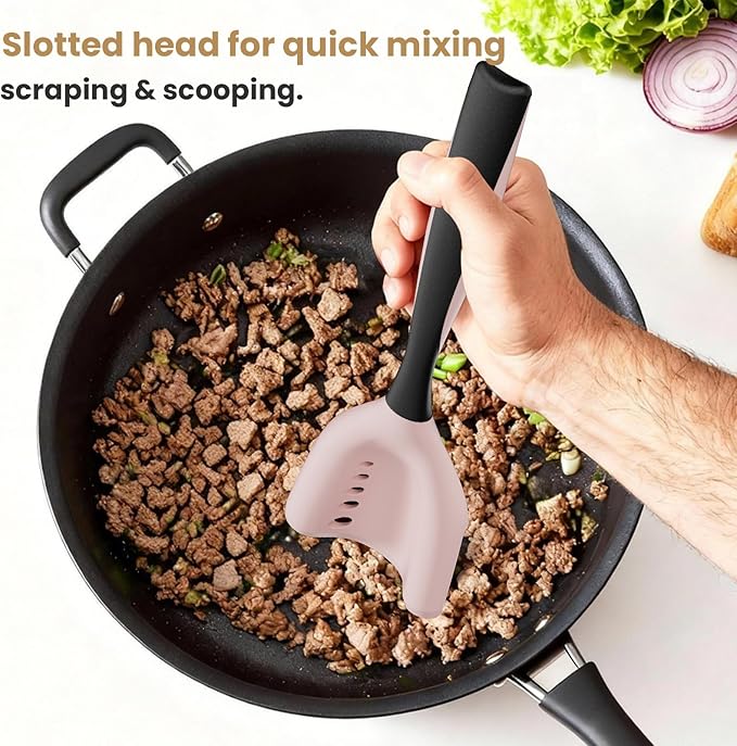 Meat Chopper Spatula Ground Beef Masher- Heat Resistant Hamburger Smasher Tool, Non Stick Ground Chopper Hamburger Grinder, Mix and Chop Potato Masher Kitchen Utensil-Pink
