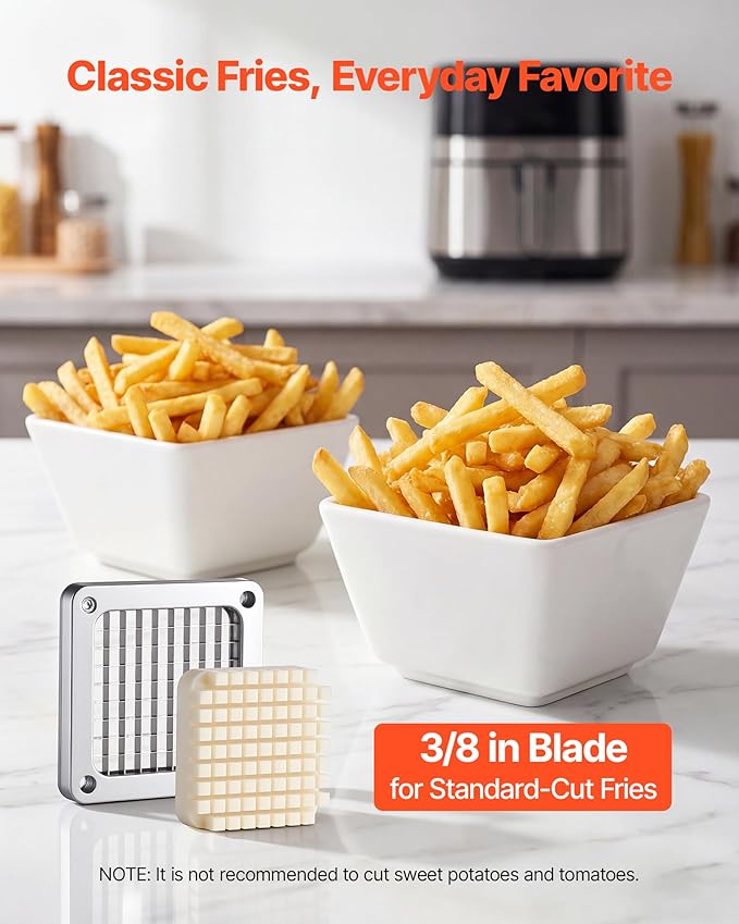 VEVOR French Fry Cutter, 3/8" Blade Commercial Vegetable Chopper, Lever-Action Vegetable Dicer with Ergonomic Handle, Stainless Steel Potato Slicer for Classic Cut Fries, Onion, Carrots, Bell Pepper
