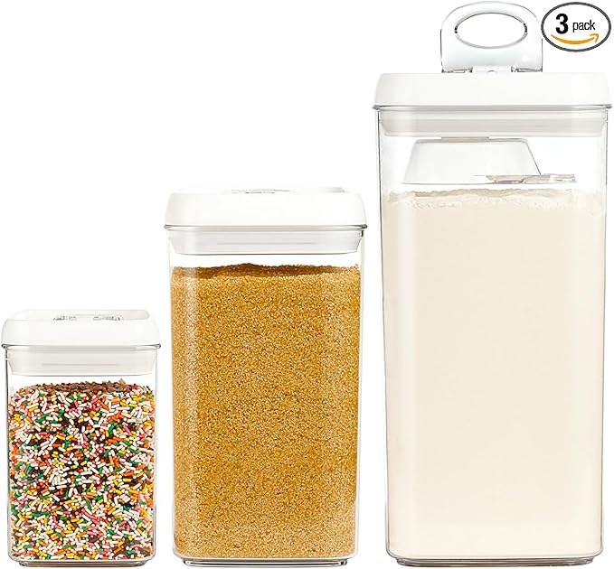 Felli Flip Tite Acrylic Food Storage Container with Lid 6” XL Air Tight Ring Seal Flip Top, Plastic Kitchen Baking Canister for 5 lb Flour Sugar Rice Protein Powder Pantry Organizer (Nest-M, White)