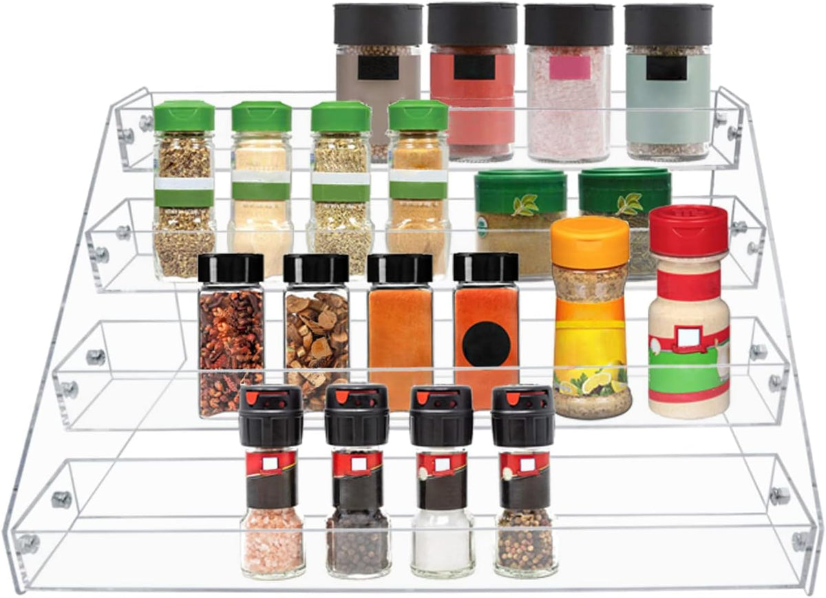 4-Tier Clear Acrylic Spice Rack Organizer for Cabinet Countertop