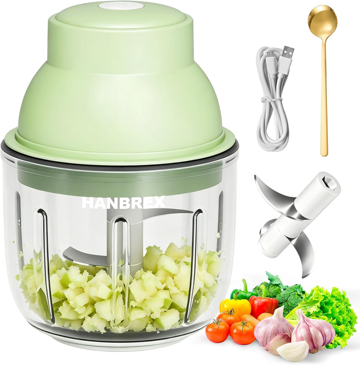 Electric Wireless Garlic Chopper, 350ml, Light Green