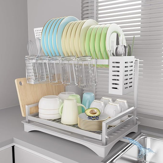 Dish Drying Rack, 2 Tier Dish Racks for Kitchen Counter