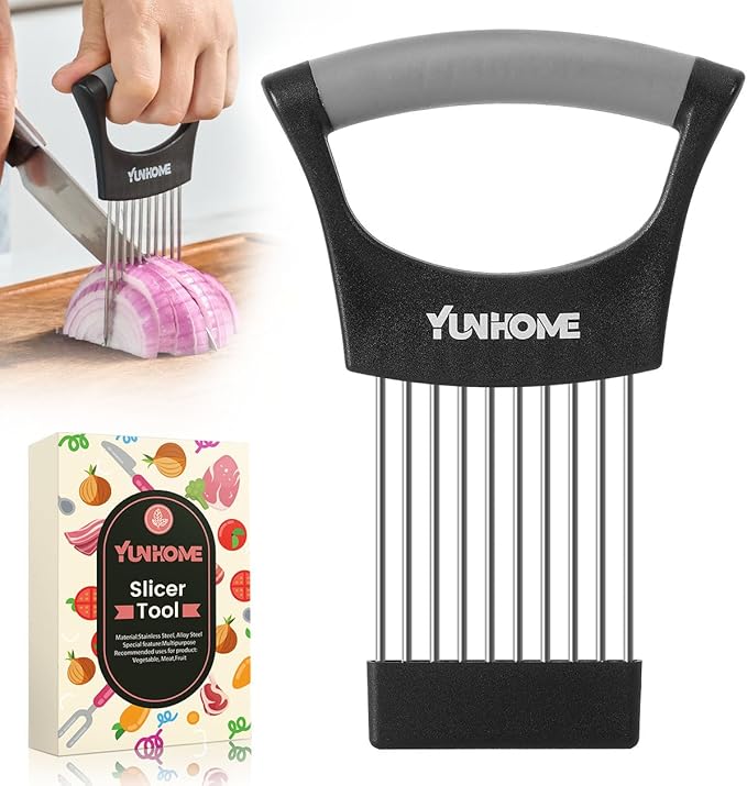 Onion Slicer Holder - Stainless Steel Onion Holder for Slicing - Tomato Slicer Vegetable Chopper Tool for Lemon Avocado, Food Slicer Assistant Tool for Fruit, Meat Tenderizer, Food Slicing Guide