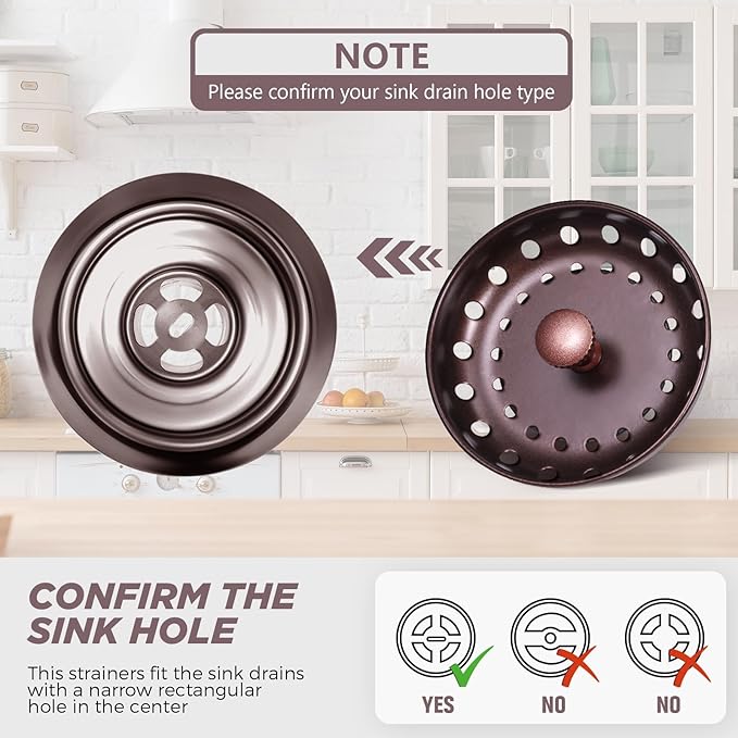 Retisee 2 Pcs Kitchen Sink Stopper Strainer Stainless Steel Drain Strainers for Universal 3-1/2 Inch Kitchen Sink Drain Replacement(Oil Rubbed Bronze)
