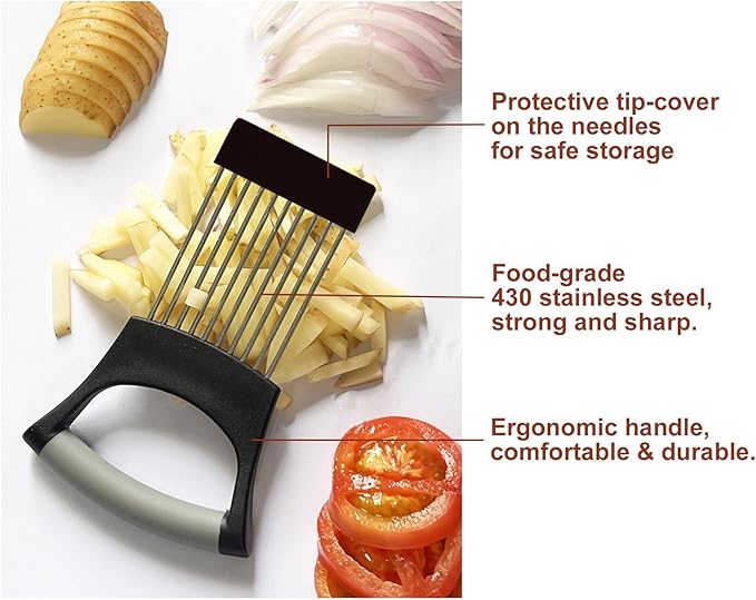 Onion Holder for Slicing Onion Slice Holder Kitchen Chopper Assistant Tool,Vegetable Cutter with Protective Cover for Tomato,Lemon,Potato,Egg,Food Slice Assistant,Gifts for Mom Grandma Women