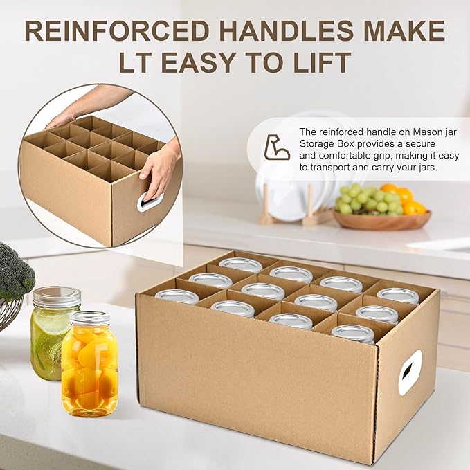 3 Pcs Canning Jar Storage Boxes, Fits 32 oz Regular or Wide Mouth Jars, 12 Cells, Mason Jar Organizer