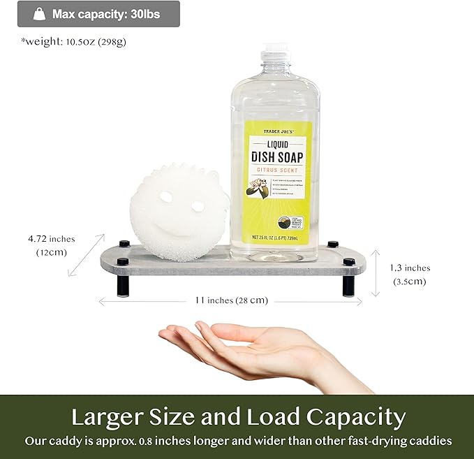 2PCS Water Absorbing Stone Soap Tray for Kitchen Bathroom Sink, Quick Dry Diatomaceous Earth Drying Rack and Shower Caddy, Soap Dispenser and Sponge Holder Organizer for Countertop