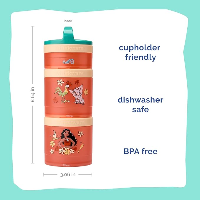 (Moana) DiSNEY PRINCESS Whiskware Stackable Snack Pack - 3 Jar + Handle - Blue/Orange/Pink
