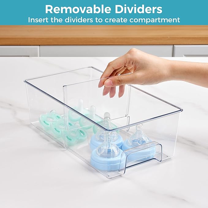 Vtopmart 6 Pack Clear Stackable Storage Drawers,Easy to Assemble Baby Bottle with handles,Plastic Drawers for Kitchen Pantry,Cabinet,Under Sink Organization